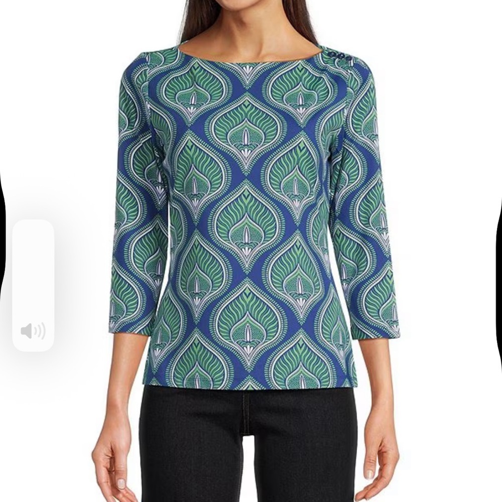 J. McLaughlin Blue Printed Boatneck Long-Sleeve Top - Picture 9 of 14